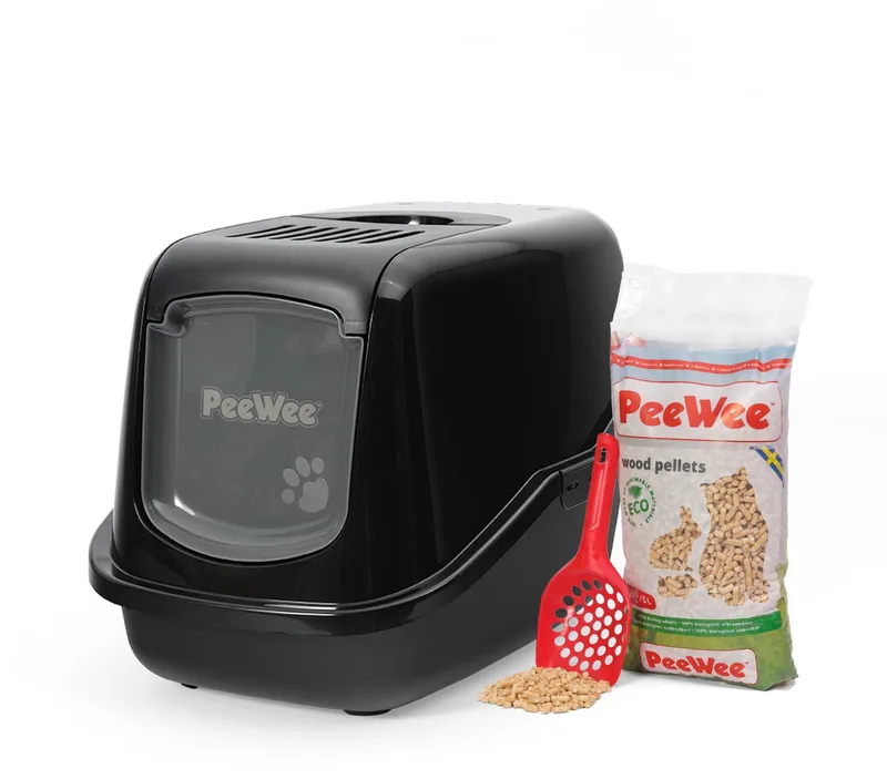 kattenbak systeem Ecohus startpakket - incl. korrels + schepje - 56 x 39 x 38,5 cm by PeeWee in Black – product photo