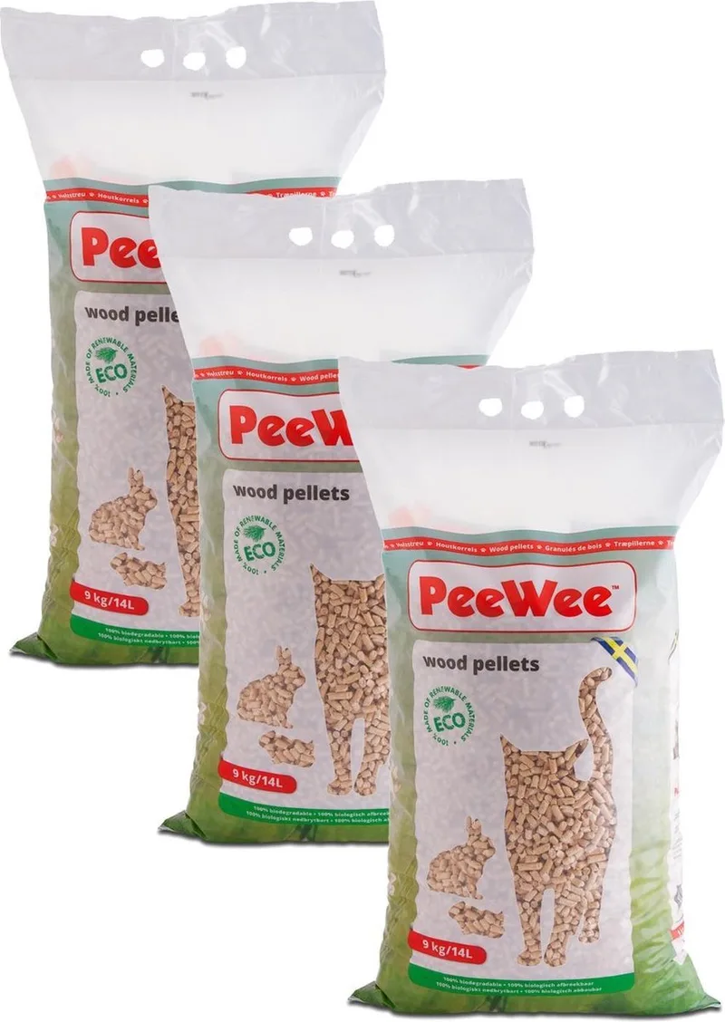 Kattenbakvulling - Houtkorrels - 3 x 9 kg - 42 L de PeeWee – photo produit