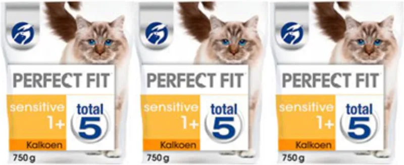 3x Perfect Fit - Sensitive Adult 1+ Brokjes - Kalkoen - Kattenvoer - 750g van Perfect Fit – productfoto