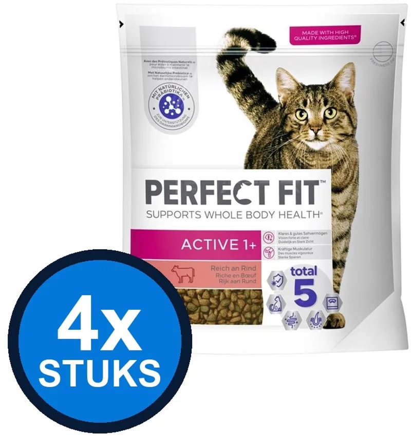 4x Perfect Fit - droog adult active rund 1,4kg - Kattenvoer - 1.4 kg de Perfect Fit – photo produit
