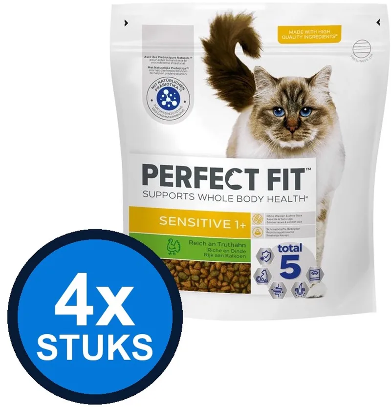 4x Perfect Fit - droog sensitive kalkoen 1,4kg - Kattenvoer - 1.4 kg de Perfect Fit – photo produit