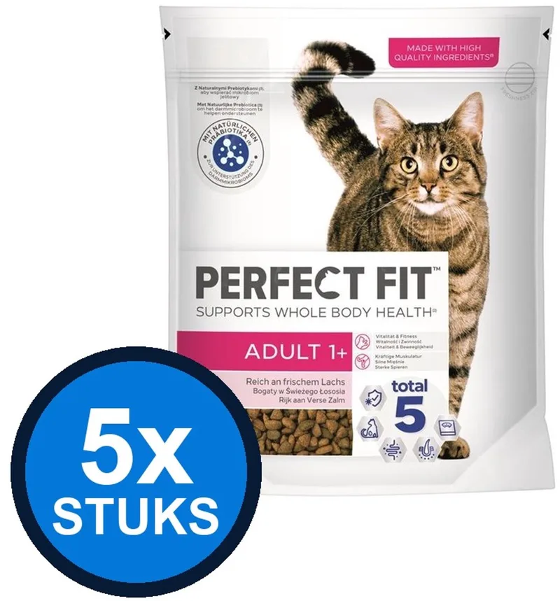 5x Perfect Fit - droog adult zalm 750gr - Kattenvoer - 750 g de Perfect Fit – photo produit