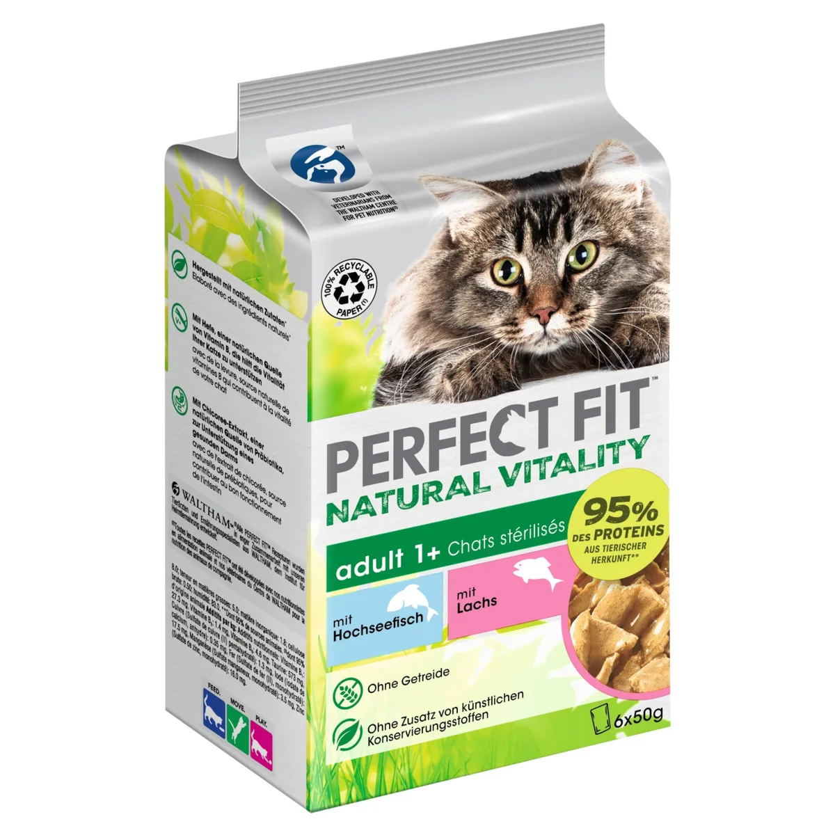 6x50g Natural Vitality Adult 1+ Diepzeevis met Zalm Perfect Fit Kattenvoer by Perfect Fit – product photo