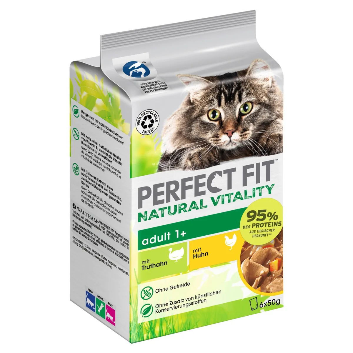6x50g Natural Vitality Adult 1+ Kip & Kalkoen Perfect Fit Kattenvoer by Perfect Fit – product photo