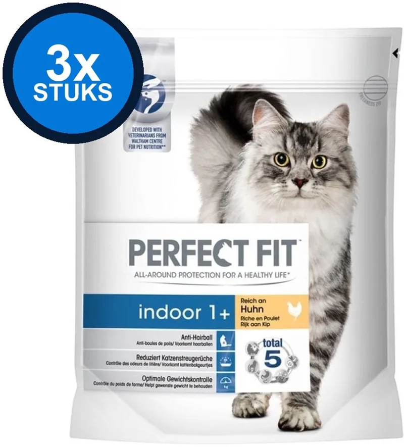Indoor Adult 1+ Brokjes - Kip - Kattenvoer - 3 x 750g von Perfect Fit – Produktfoto