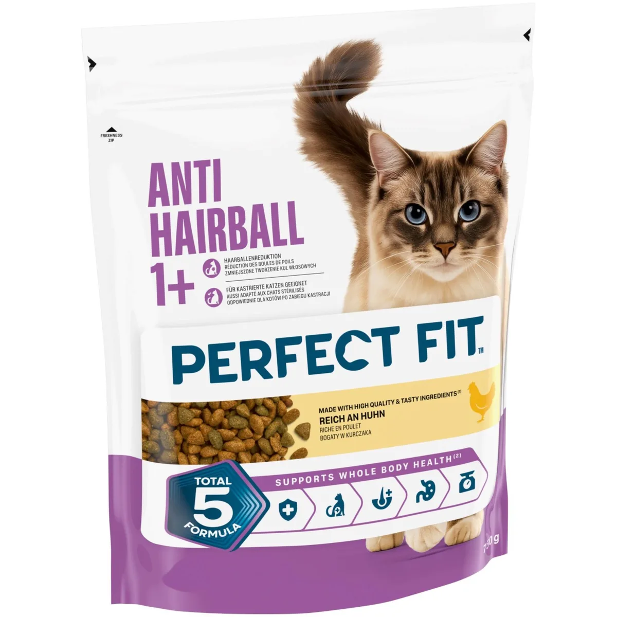 Inhoud: 6x750g Perfect Fit Anti Hairball 1+ Rijk in Kip Droog Kattenvoer de Perfect Fit – photo produit