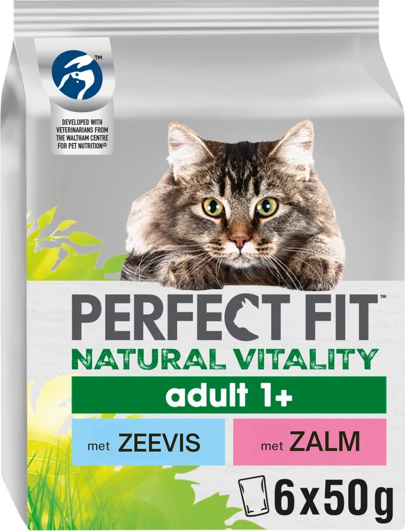Kattenvoer 1+ - Zalm & Zeevis Maaltijdzakjes- 36x50g de Perfect Fit – photo produit