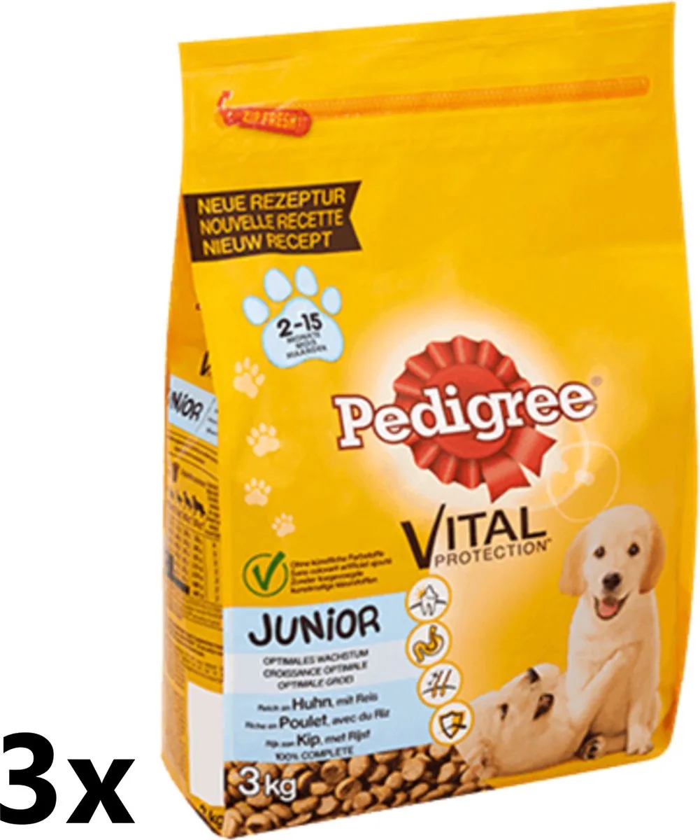 Pedigree Vital - Droogvoer - Junior Kip & Rijst - 3x3kg by Perfect Fit – product photo