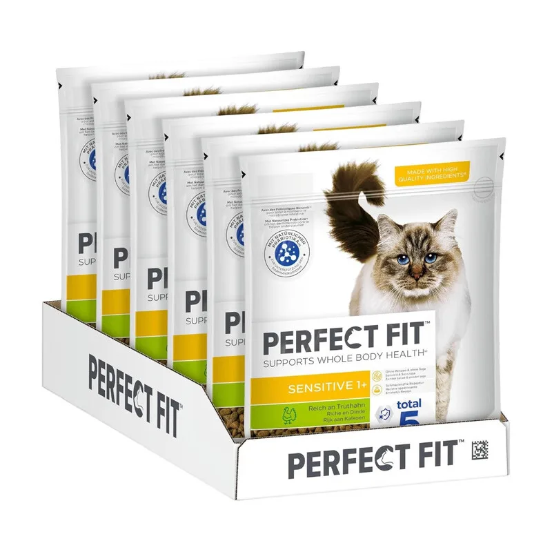 Perfect Fit™ Adult Trockenfutter für erwachsene, sensitive Katzen ab 1 Jahr - Truthahn, 750 g (6 Beutel) van Perfect Fit – productfoto