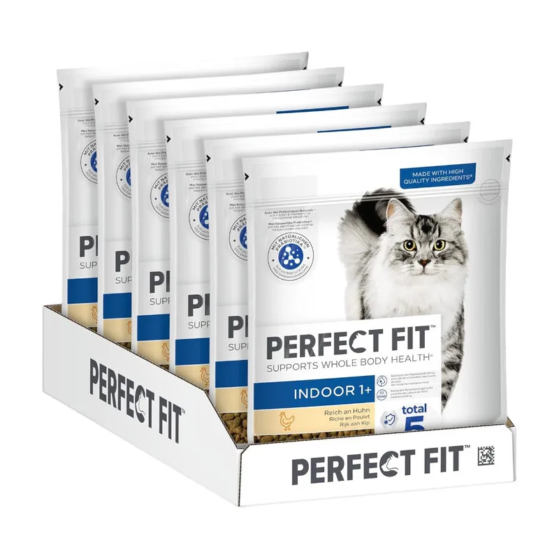 Perfect Fit™ Indoor Adult Trockenfutter für erwachsene Katzen ab 1 Jahr - Huhn, 750 g (6 Beutel) van Perfect Fit – productfoto