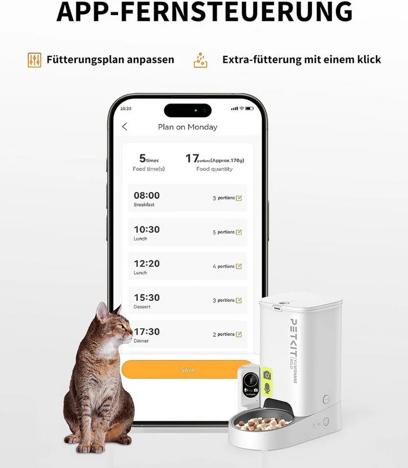 met Camera - Automatische voerbak voor kat en hond - Wit - Droogvoer - 3 liter inhoud - App bediening by Petkit in YumShare Solo – product photo 4 of 5