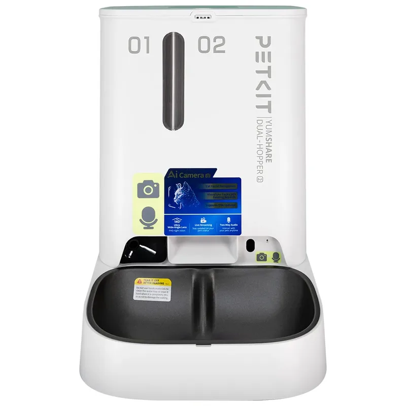 YumShare Dual Hopper 2 met camera - Automatische voerbak - 5L - Automatische voerbak voor kat en hond - AI bediening - camera by Petkit in White – product photo 2 of 5