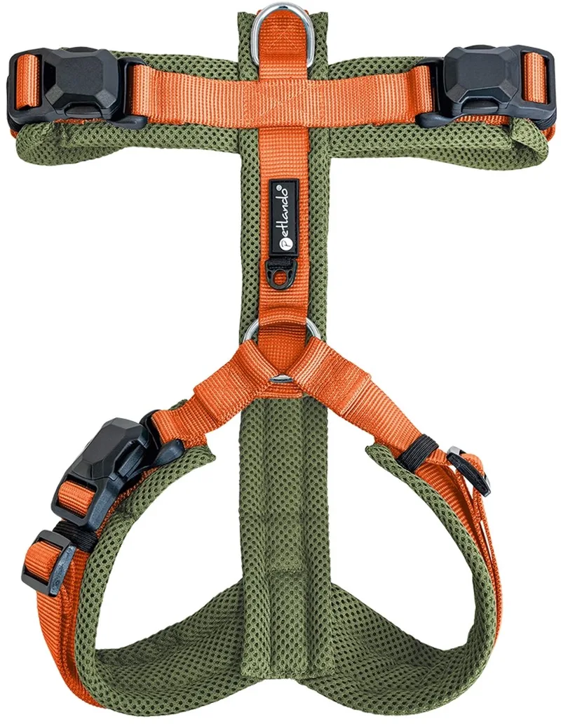 Harness Y-Comfort Olive-Orange met magnetische sluiting - maat XS - 32–50 cm by Petlando in Olive – product photo