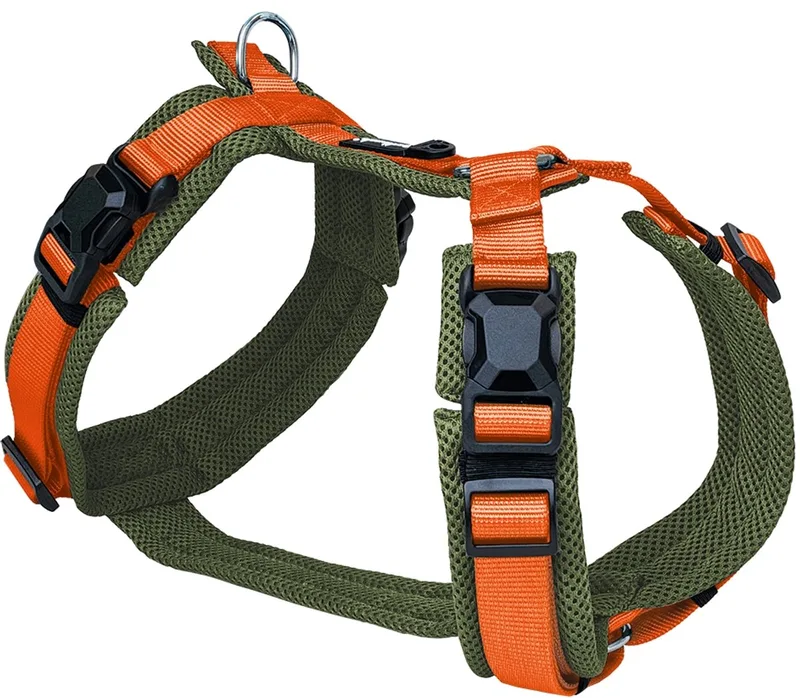 Harness Y-Comfort Olive-Orange met magnetische sluiting - maat M- 50 – 74 cm de Petlando en Olive – photo produit