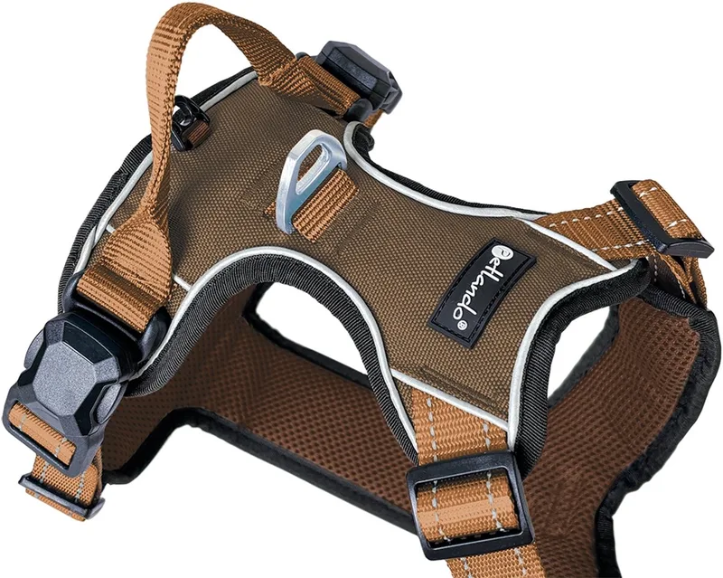 Hondentuig met magnetische sluiting - maat M- 56 – 68 cm de Petlando en Mocha-Cognac – photo produit