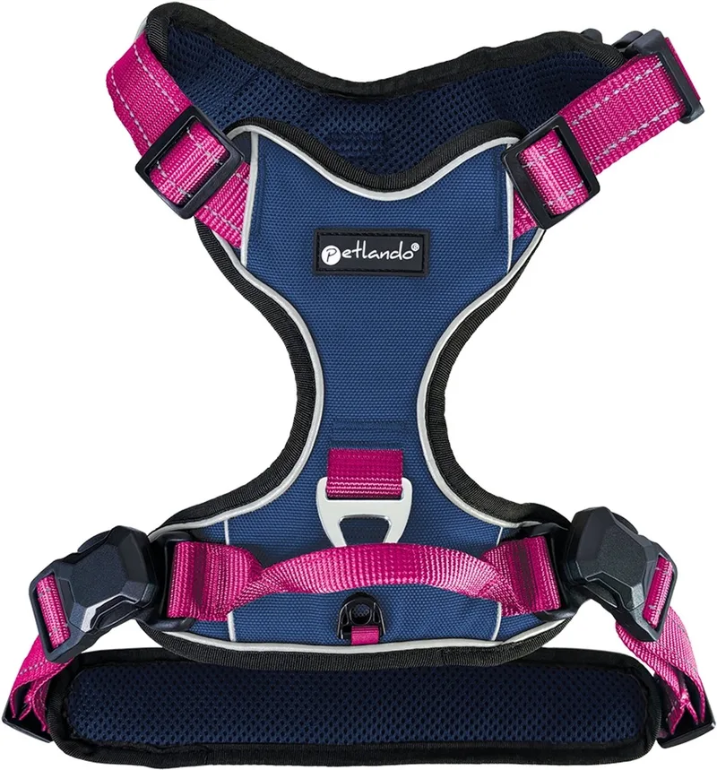 Hondentuig Navy-Fuchsia met magnetische sluiting - maat XS - 36–46 cm. de Petlando en Fuchsia – photo produit