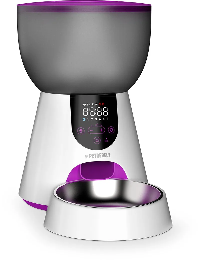 Automatische Voerbak Kat - Programmeerbaar - Spraakopname - Inhoud 4 liter - Touchscreen - Food-Express 515 de Petrebels en Blanc – photo produit