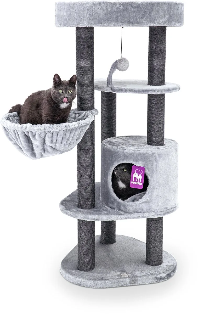 Charlotte 134 krabpaal - 134 cm - met hangmat by Petrebels in Grey – product photo