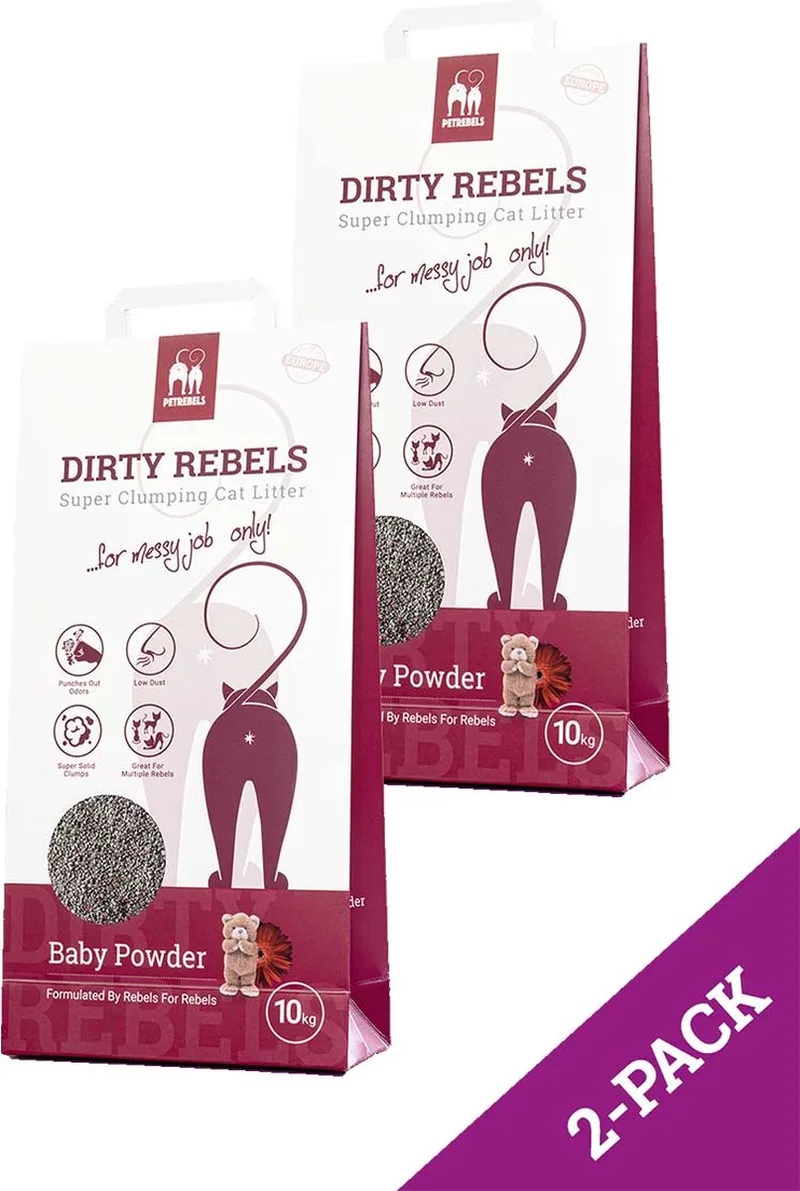 Dirty Rebels kattenbakvulling BABY POWDER - 2-pack (2x10 L) - extreem snel klontvormend von Petrebels – Produktfoto