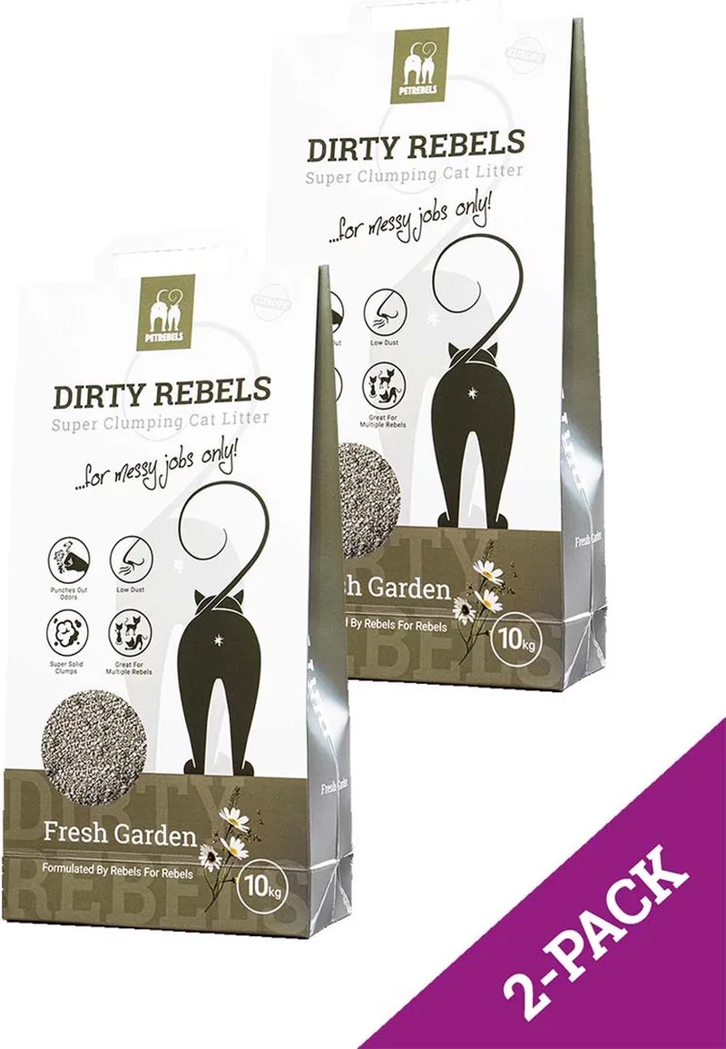 Dirty Rebels kattenbakvulling FRESH-GARDEN - 2-pack (2x10 L) - extreem snel klontvormend by Petrebels – product photo