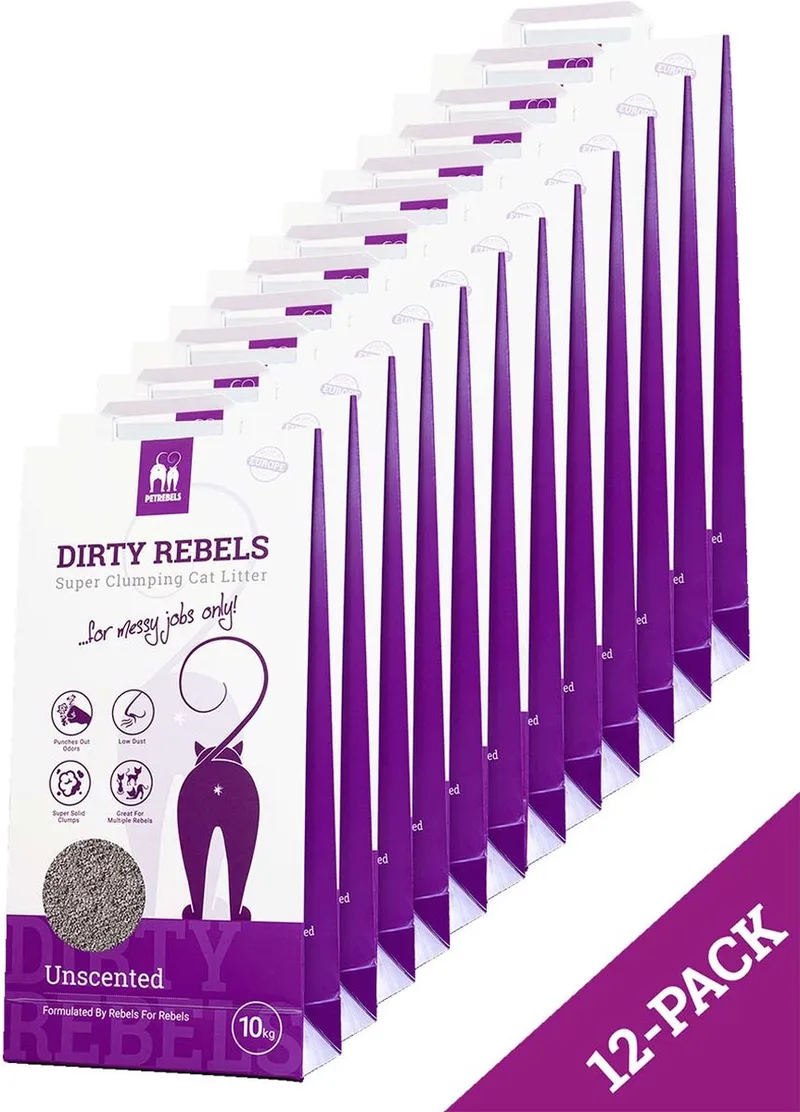 Dirty Rebels kattenbakvulling GEURLOOS - 12-pack (12x10 L) - extreem snel klontvormend von Petrebels – Produktfoto