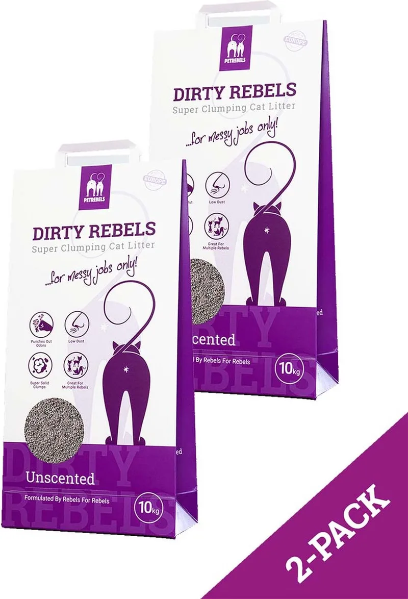 Dirty Rebels kattenbakvulling Geurloos - 2-pack (2x10 L) - klontvormend - Hoge kwaliteit - Geurbestendig by Petrebels – product photo