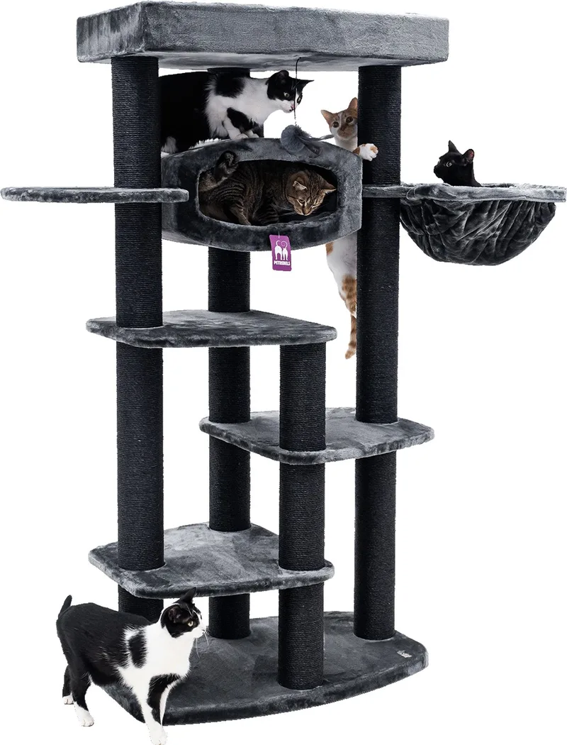 Drive 179 Krabpaal - Design Kattenmeubel - 12 cm Dikke Stammen - Uitwasbare hangmat von Petrebels in Pepper – Produktfoto