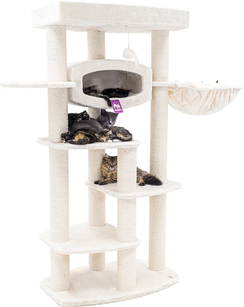 Drive 179 Krabpaal - Design Kattenmeubel - 12 cm Dikke Stammen - Uitwasbare hangmat de Petrebels en Crème – photo produit