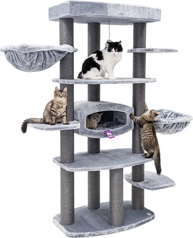 Drive 191 Krabpaal XXL - Luxe Kattenmeubel - 12 cm Dikke Stammen - Uitwasbare hangmatten de Petrebels en Gris – photo produit