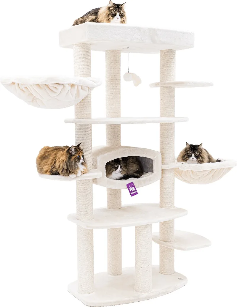 Drive 191 Krabpaal XXL - Luxe Kattenmeubel - 12 cm Dikke Stammen - Uitwasbare hangmatten by Petrebels in Cream – product photo