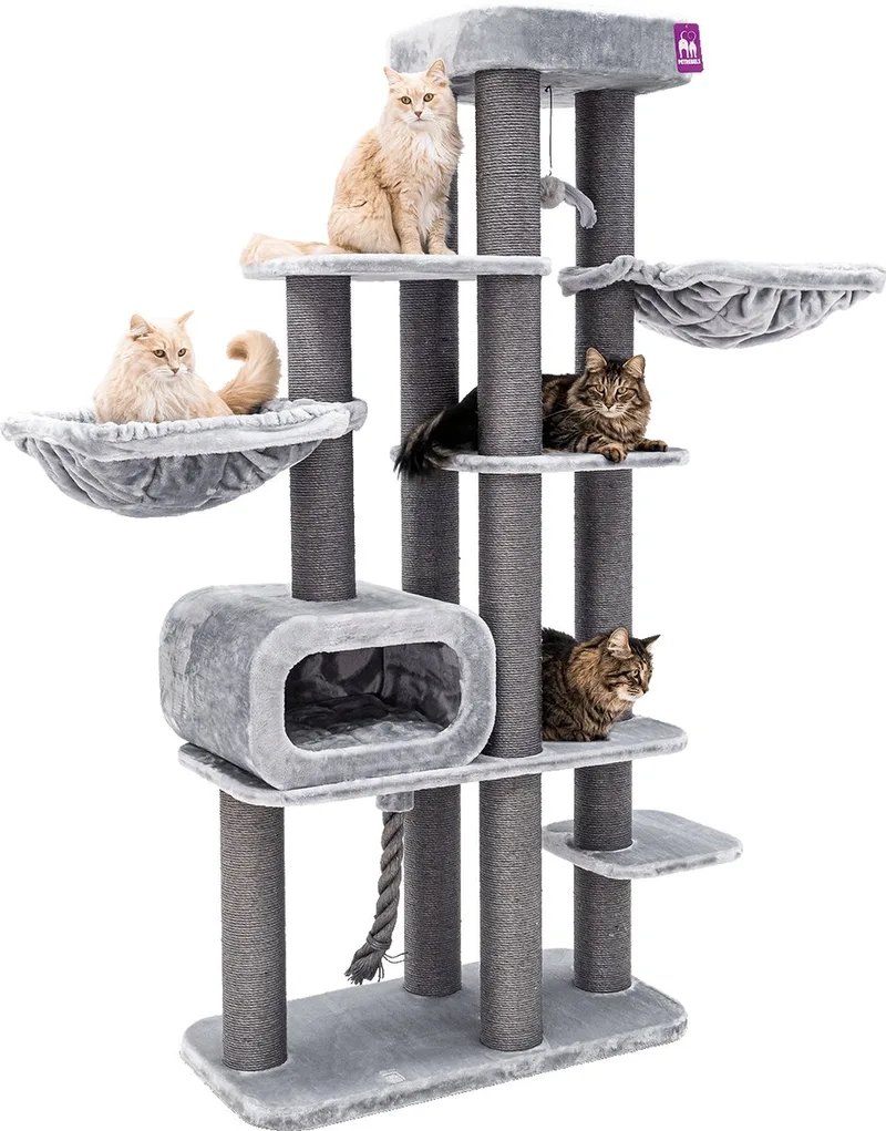 Interstate 199 Krabpaal XXL - Design Krabmeubel - 12 cm Dikke Stammen de Petrebels en Gris – photo produit