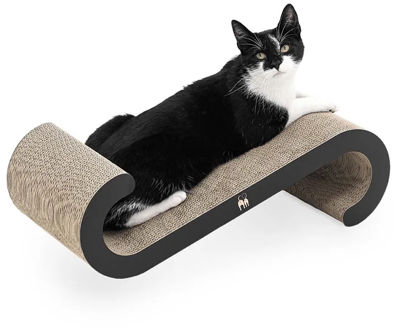 Krabkarton voor Katten - Bella 60 - Stevig Karton - Design Krabplank - 60 x 28 x 18 cm de Petrebels en Noir – photo produit
