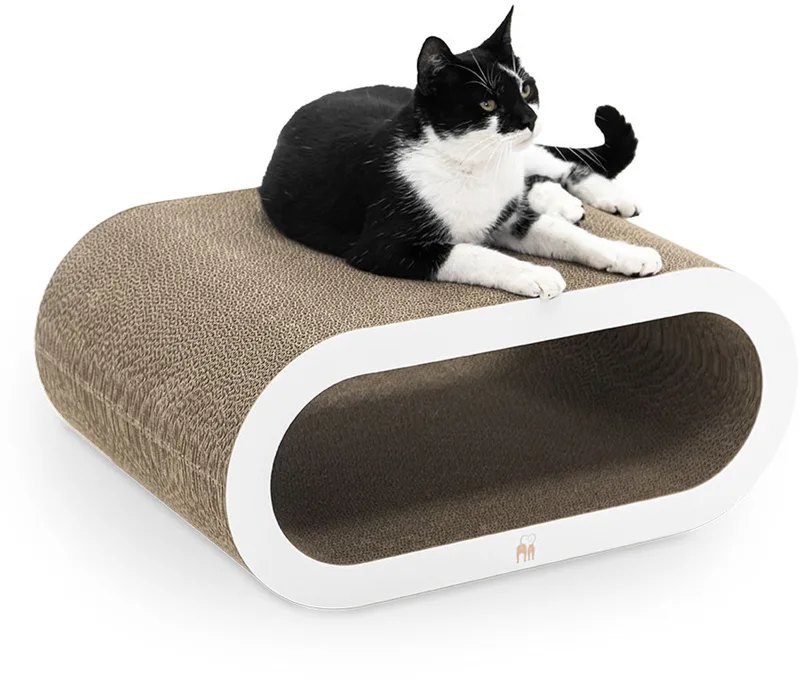Krabkarton voor Katten - Daisy 59 - Stevig Karton - Design Krabplank - 58,5 x 42 x 25,5 cm de Petrebels en Blanc – photo produit