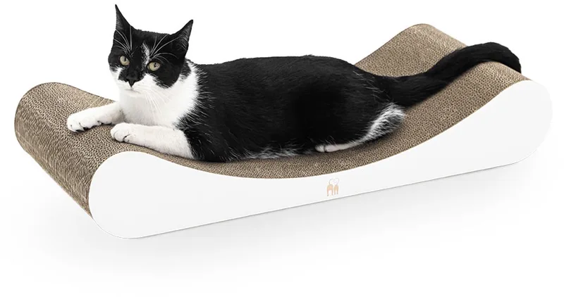 Krabkarton voor Katten - Lily 75 - Stevig Karton - Design Krabplank - 75 x 31 x 13 cm de Petrebels en Blanc – photo produit