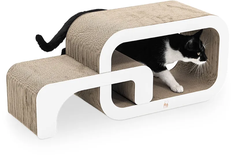 Krabkarton voor Katten - Max 55 - Stevig Karton - Design Krabplank - 55 x 24 x 33 cm by Petrebels in White – product photo