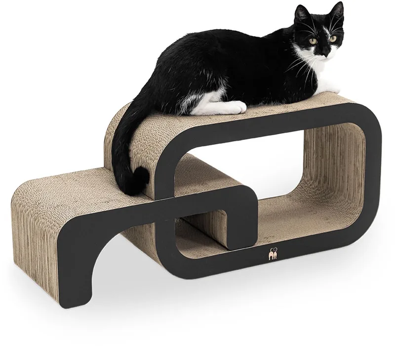 Krabkarton voor Katten - Max 55 - Stevig Karton - Design Krabplank - 55 x 24 x 33 cm de Petrebels en Noir – photo produit
