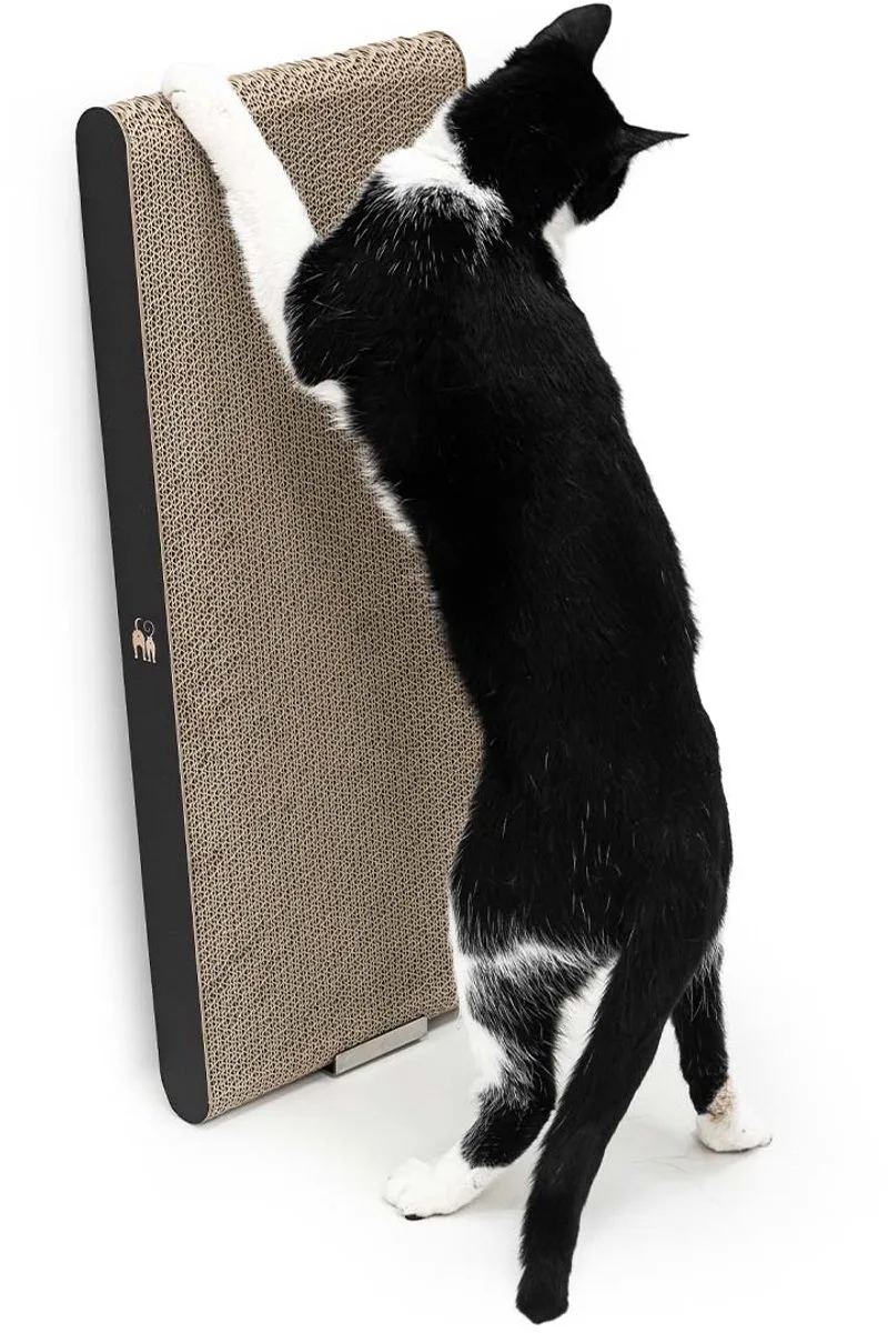 Krabkarton voor Katten - Milo 63 - Stevig Karton - Design Krabplank Verticaal - 62,5 x 4,7 x 27,7 cm de Petrebels en Noir – photo produit