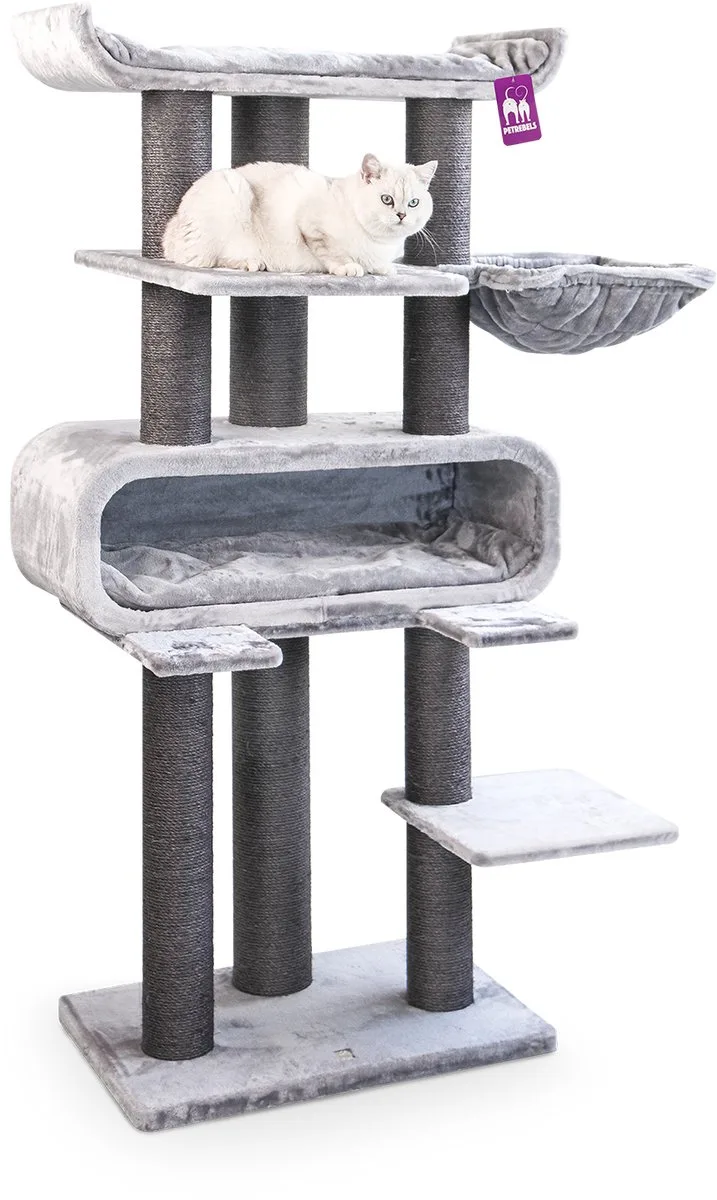 Krabpaal XL Krabpaal Route 180 - Voor grote katten - 76 x 60 x 180 cm de Petrebels en Gris – photo produit