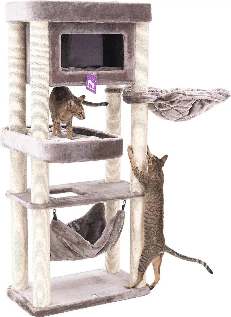 Mansion 150 Krabpaal - Voor meerdere katten - Met hangmat by Petrebels in Cappuccino – product photo
