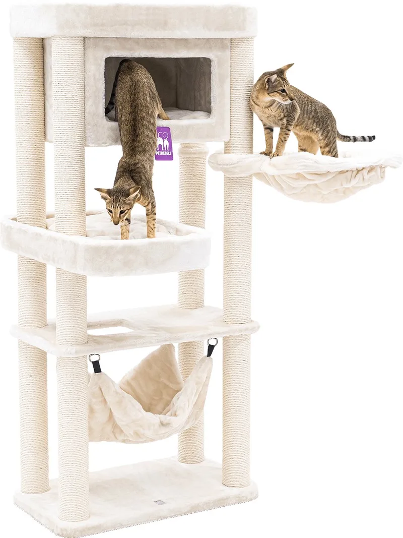 Mansion 150 Krabpaal - Voor meerdere katten - Met hangmat de Petrebels en Crème – photo produit