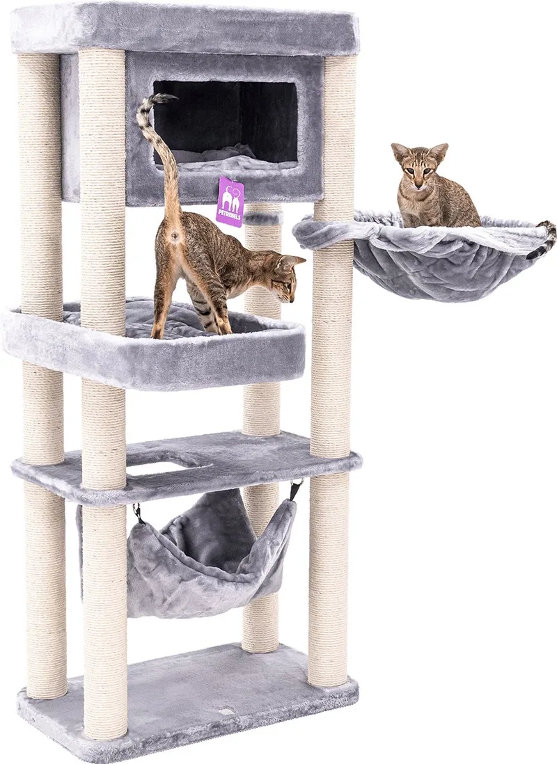 Mansion 150 Krabpaal - Voor meerdere katten - Met hangmat de Petrebels en Gris – photo produit