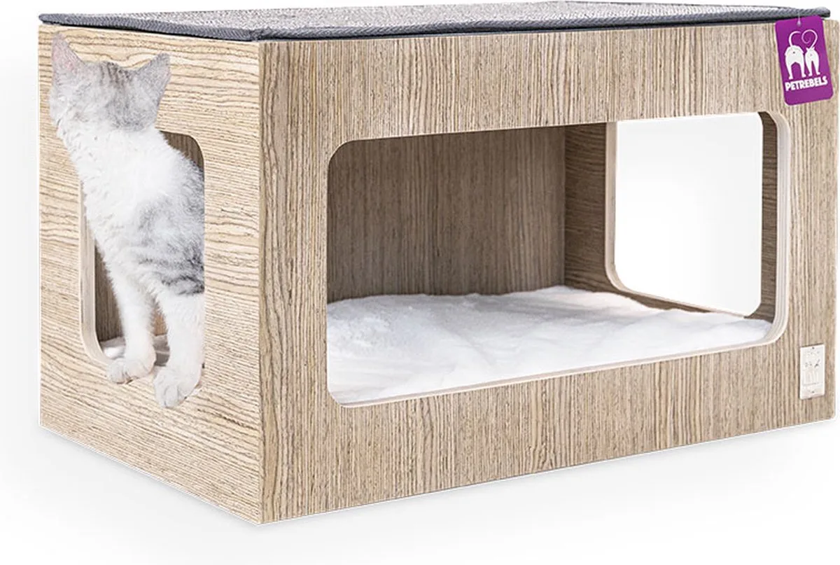 Wandmeubel wandmontage Klimmuur Kat - Kattenmuur Box 60-Old Grey - 60 x 35 x 35 cm de Petrebels en Old Grey – photo produit