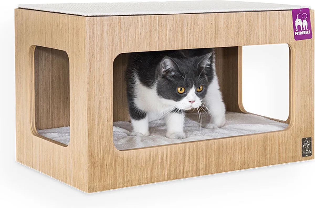 Wandmeubel wandmontage Klimmuur Kat - Kattenmuur Box 60-Rusty Oak - 60 x 35 x 35 cm de Petrebels en Rusty Oak – photo produit