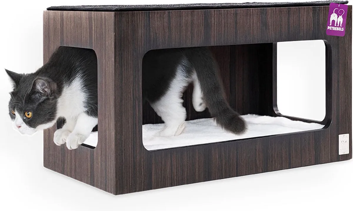 Wandmeubel wandmontage Klimmuur Kat - Kattenmuur Box 60-Wengé - 60 x 35 x 35 cm de Petrebels en Wengé – photo produit