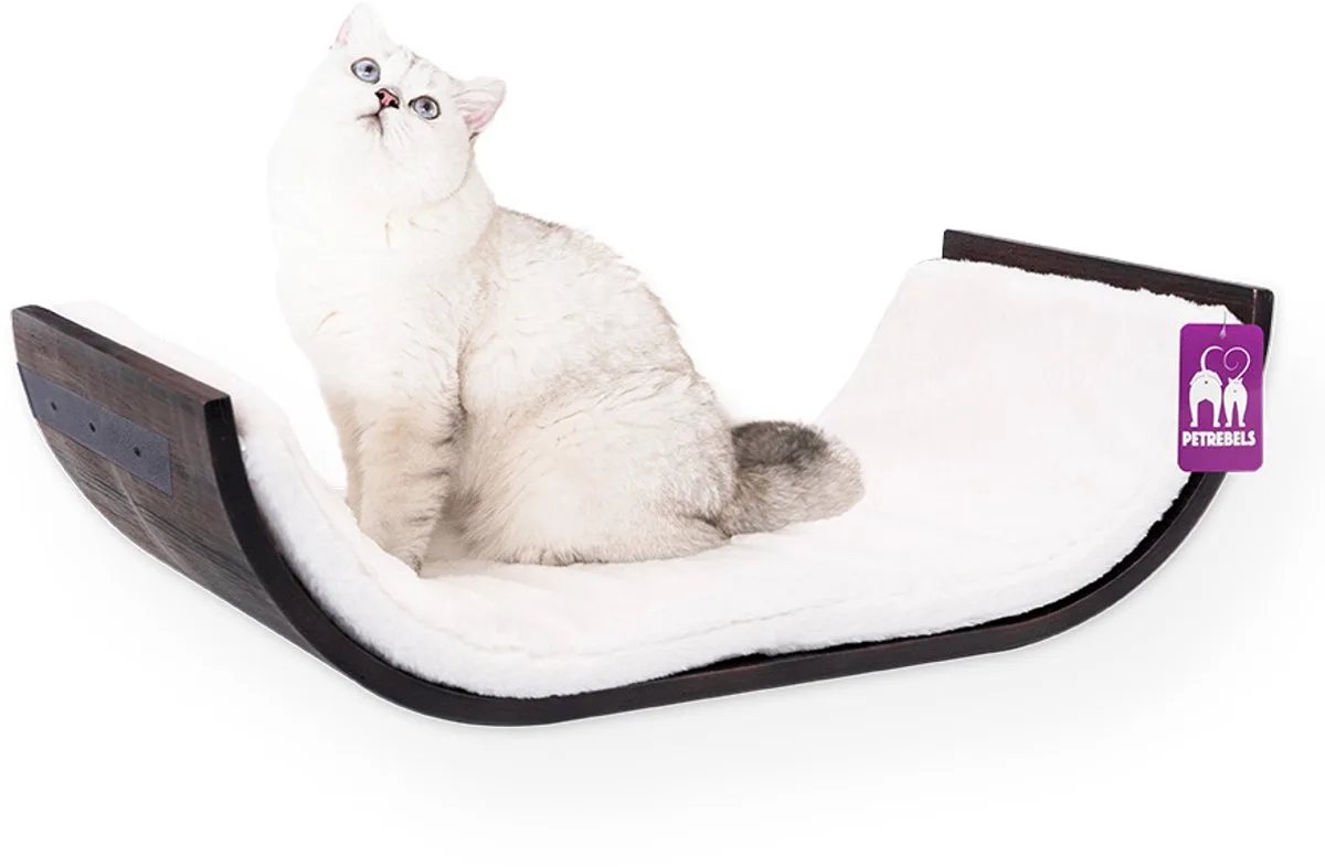 Wandmeubel wandmontage Klimmuur Kat - Kattenmuur Curve 70-Wengé - 70 x 20 x 35 cm de Petrebels en Wengé – photo produit