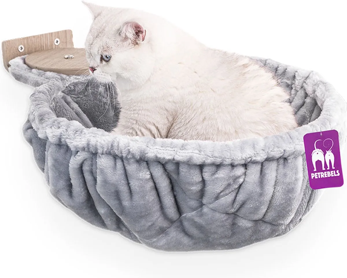 Wandmeubel wandmontage Klimmuur Kat - Kattenmuur Hang Round 1548 set-Old Grey - 48 x 48 x 6 cm de Petrebels en Wengé – photo produit