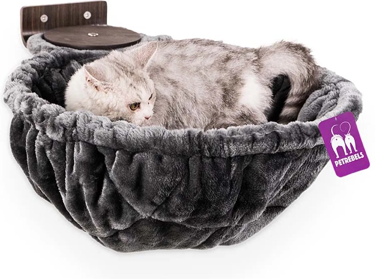 Wandmeubel wandmontage Klimmuur Kat - Kattenmuur Hang Round 1548 set-Wengé - 48 x 48 x 6 cm de Petrebels en Old Grey – photo produit