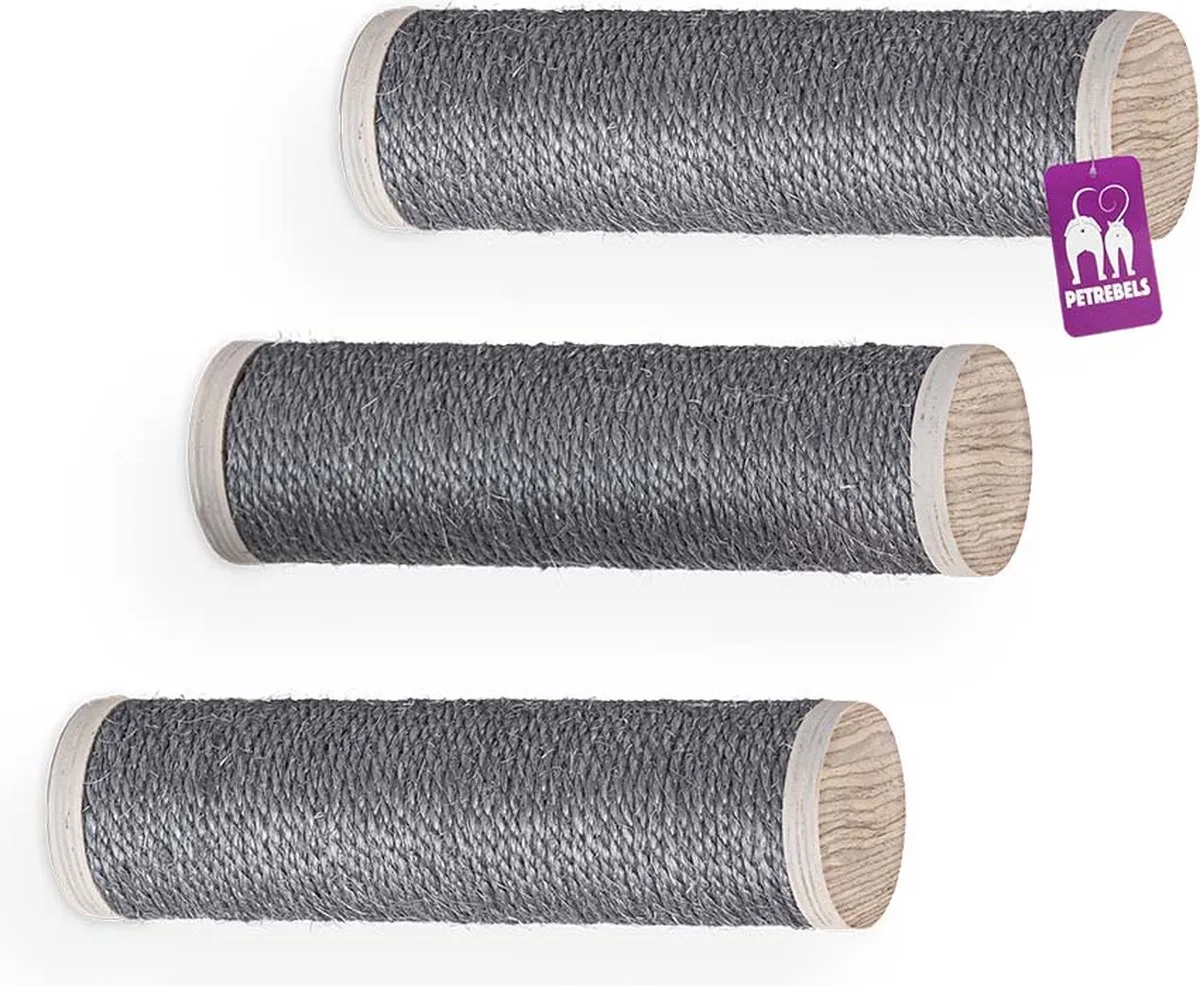 Wandmeubel wandmontage Klimmuur Kat - Kattenmuur Horizon 0930 set-Old Grey - 9 x 9 x 34 cm de Petrebels en Old Grey – photo produit