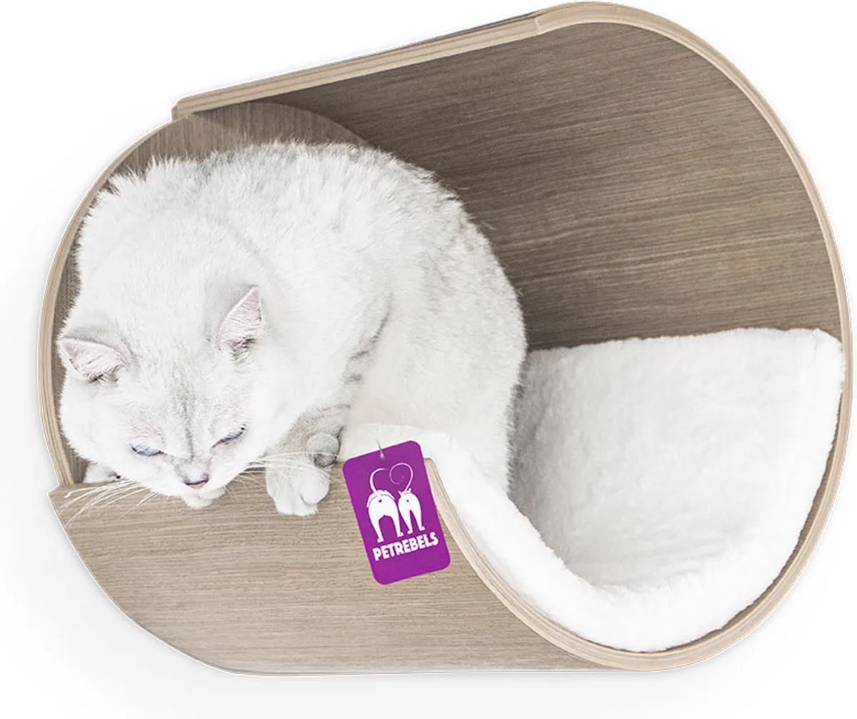 Wandmeubel wandmontage Klimmuur Kat - Kattenmuur Moon 40-Old Grey - 40 x 40 x 35 cm de Petrebels en Old Grey – photo produit