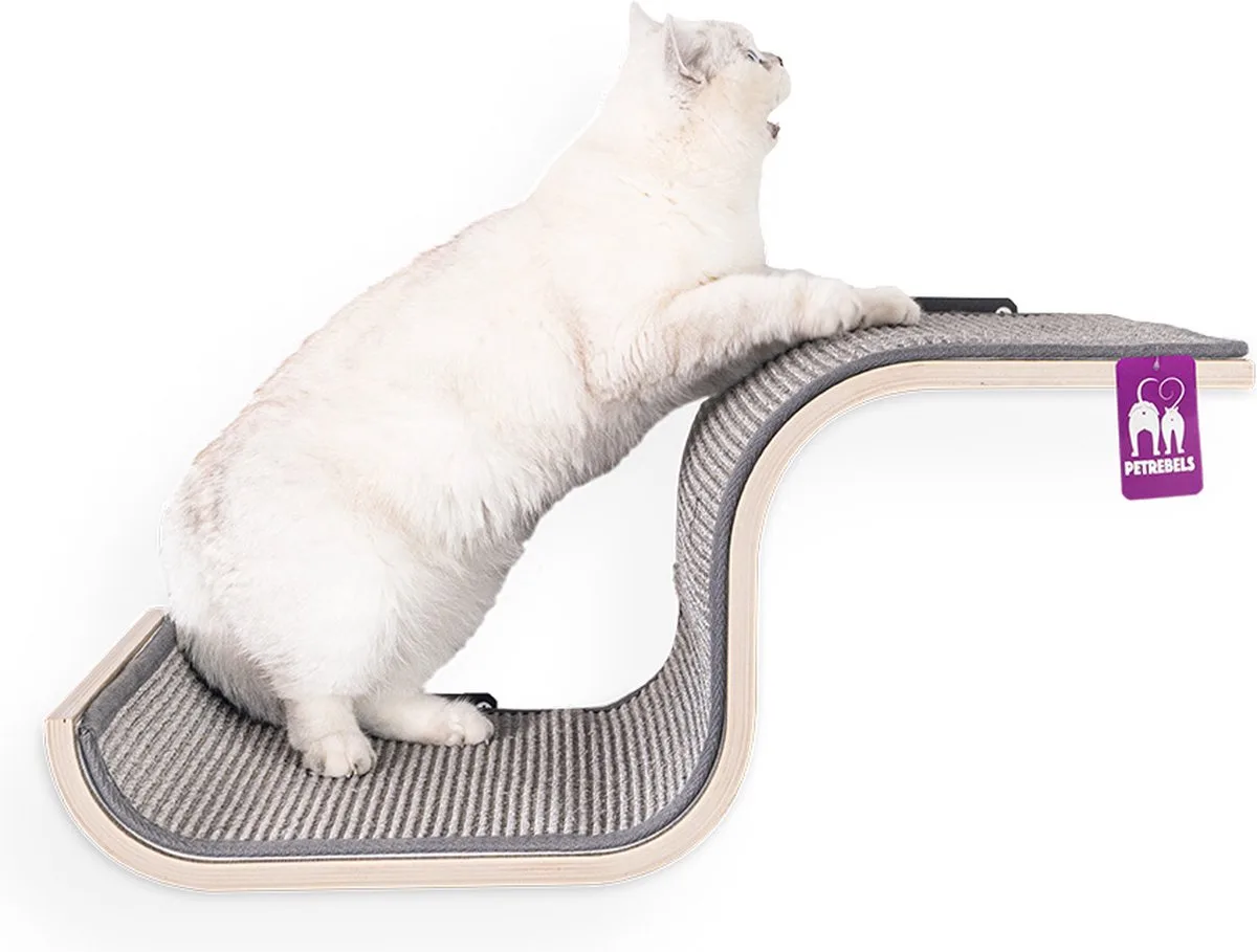 Wandmeubel wandmontage Klimmuur Kat - Kattenmuur Scratch 70-Old Grey - 70 x 30 x 35 cm de Petrebels en Old Grey – photo produit